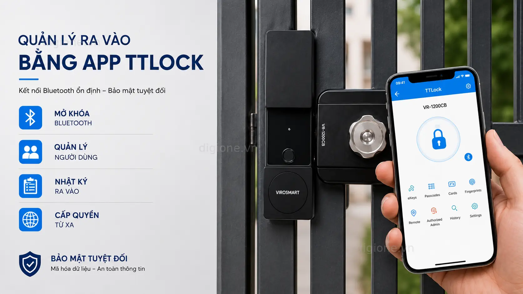 Kh&oacute;a v&acirc;n tay ViroSmart VR-1200CB quản l&yacute; từ xa bằng ứng dụng TTLock