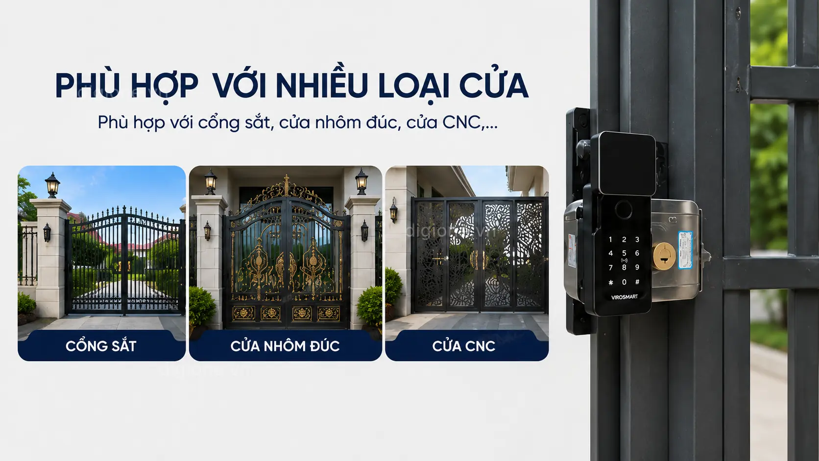 Kh&oacute;a cửa th&ocirc;ng minh ViroSmart VR-1200DB lắp đặt ph&ugrave; hợp cho nhiều loại cửa gỗ v&agrave; cửa kim loại