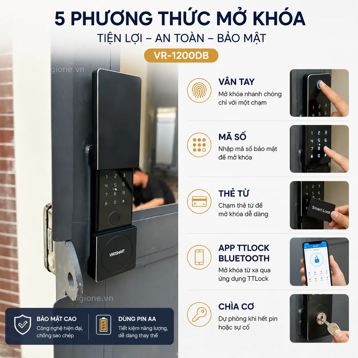 Khoá Cửa Cổng Vân Tay 2 Mặt Viro VR-1200DB