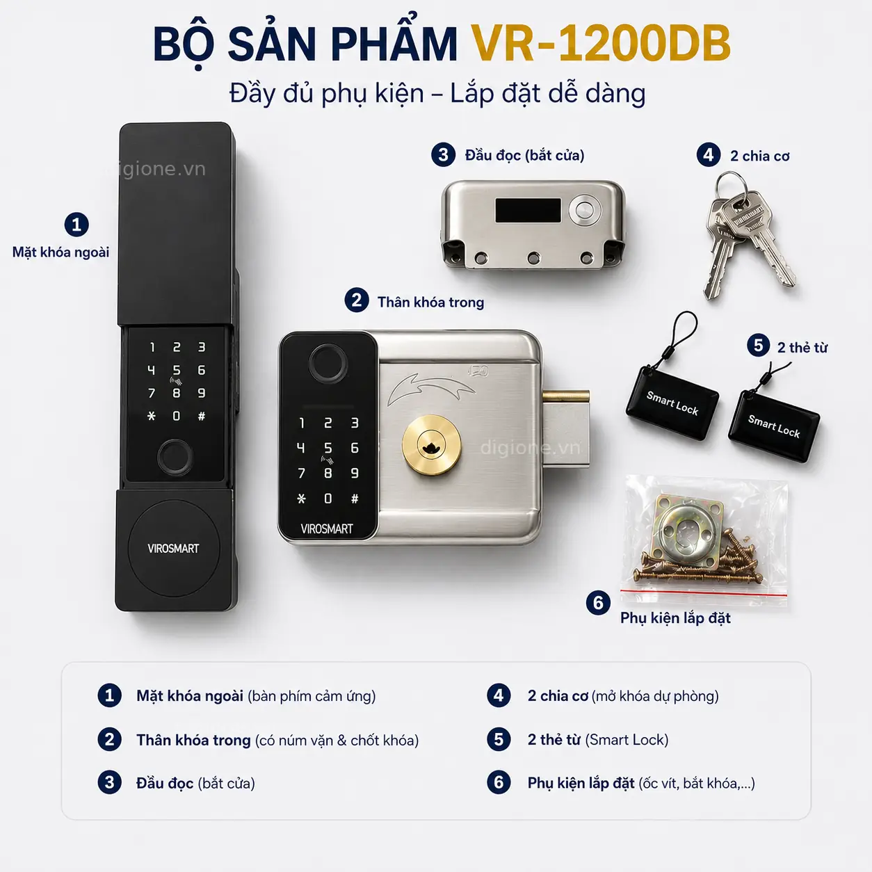 Khoá Cửa Cổng Vân Tay 2 Mặt Viro VR-1200DB