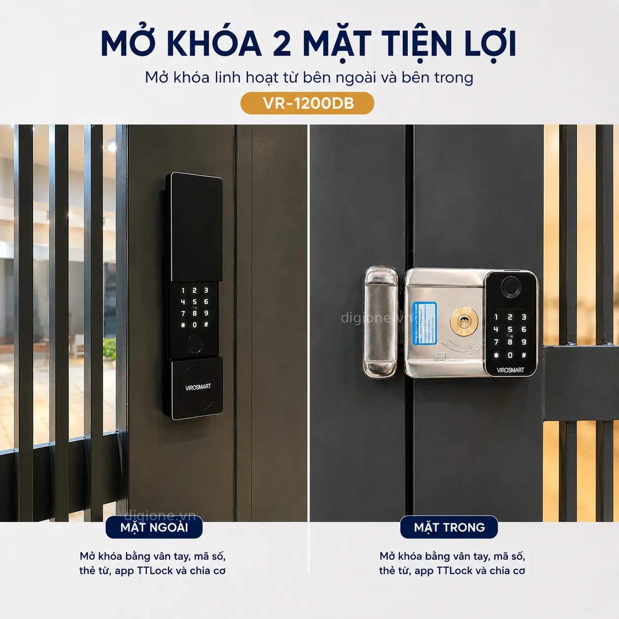 Khoá Cửa Cổng Vân Tay 2 Mặt Viro VR-1200DB