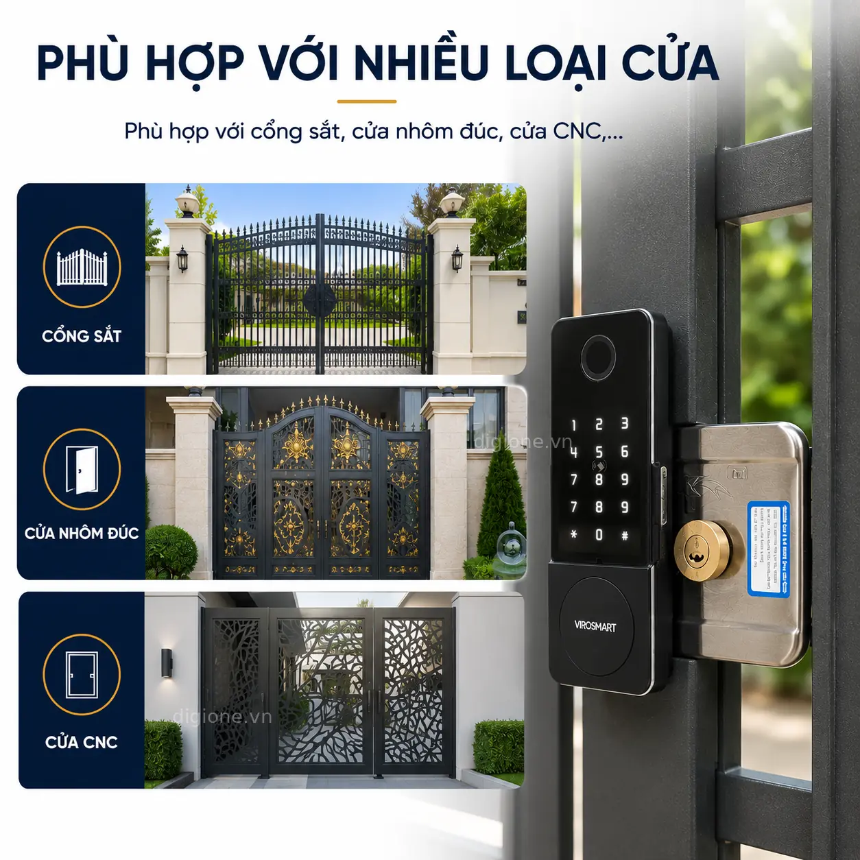 Khoá Cửa Cổng Vân Tay 2 Mặt Viro VR-1200DB
