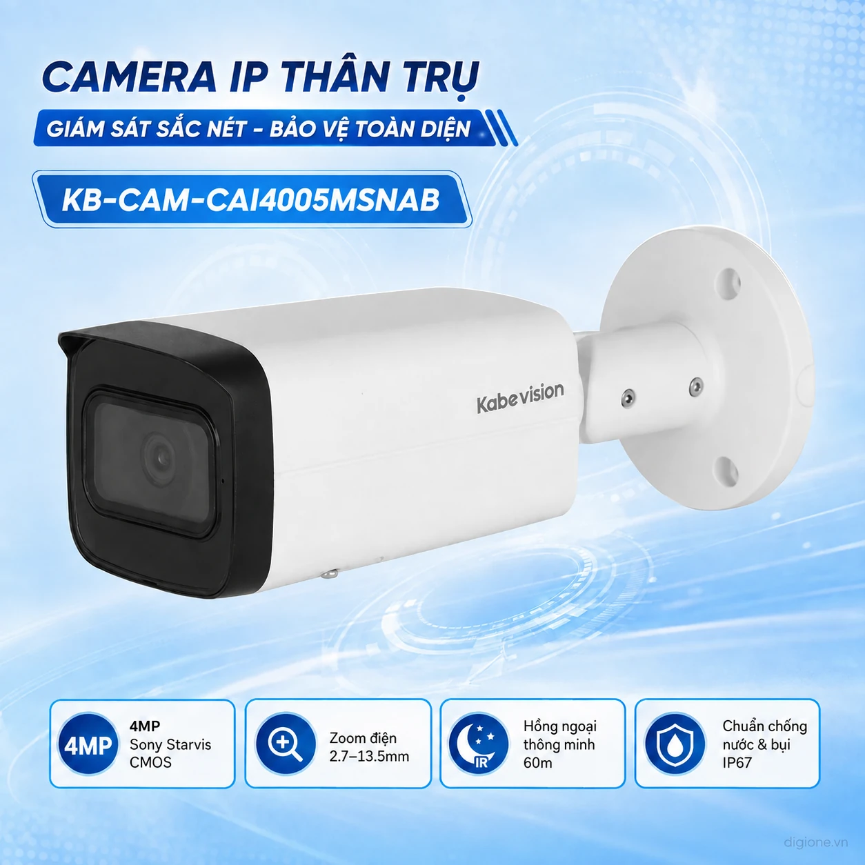 Ống k&iacute;nh motorized zoom điện 2.7-13.5mm tr&ecirc;n camera KBVISION KX-CAi4005MSN-AB-VN 4MP
