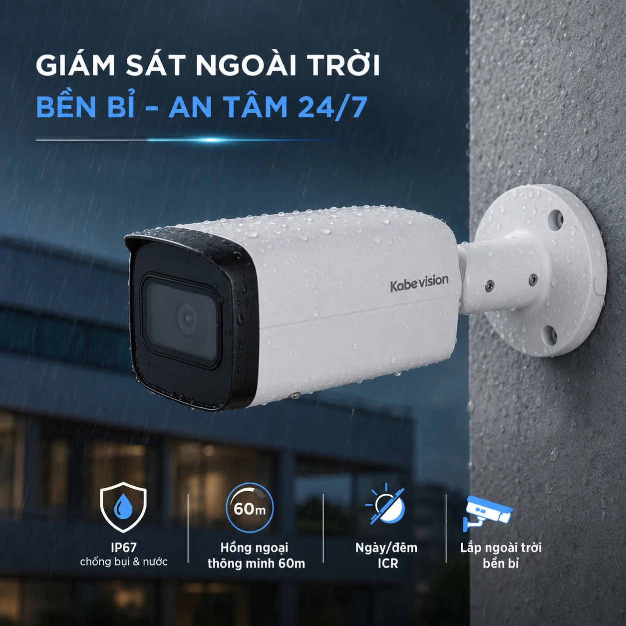 Camera IP thân trụ KBVISION KX-CAi4005MSN-AB-VN 4MP zoom 2.7-13.5mm, hồng ngoại 60m