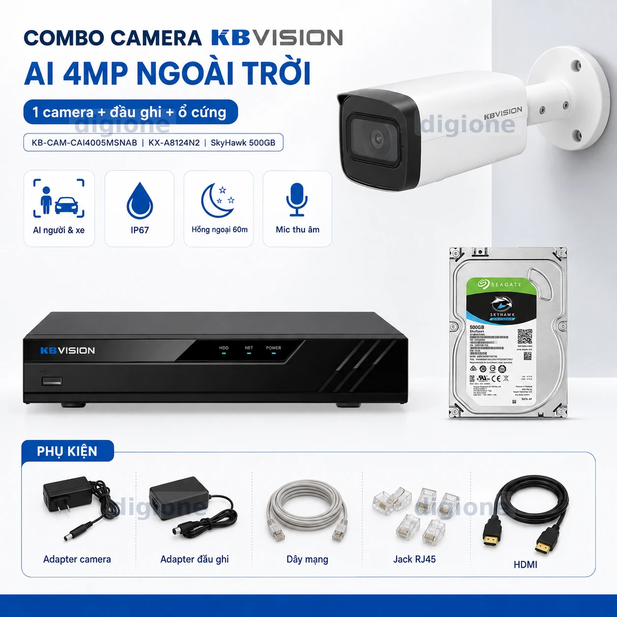 Camera KBVISION 4MP AI phân biệt người và xe, lắp ngoài trời trọn bộ