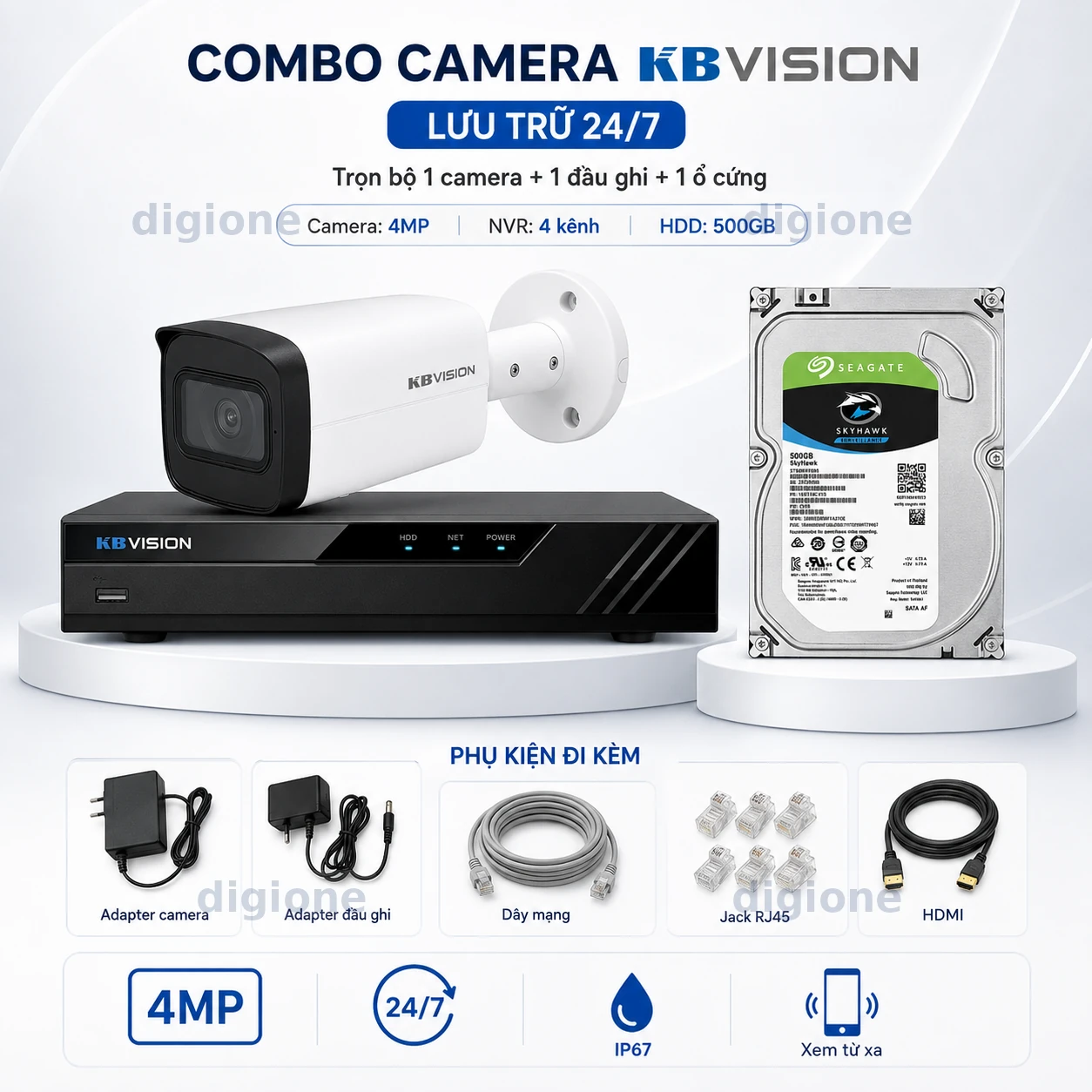 Trọn bộ camera KBVISION kèm ổ cứng chuyên dụng 500GB lưu trữ ghi hình 24/7