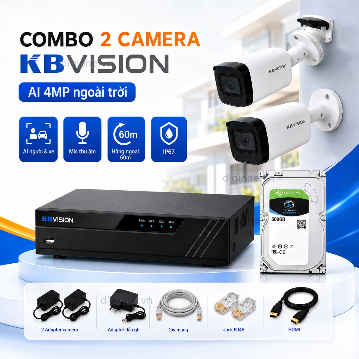 Camera KBVISION 4MP AI phân biệt người và xe, lắp ngoài trời chuẩn IP67