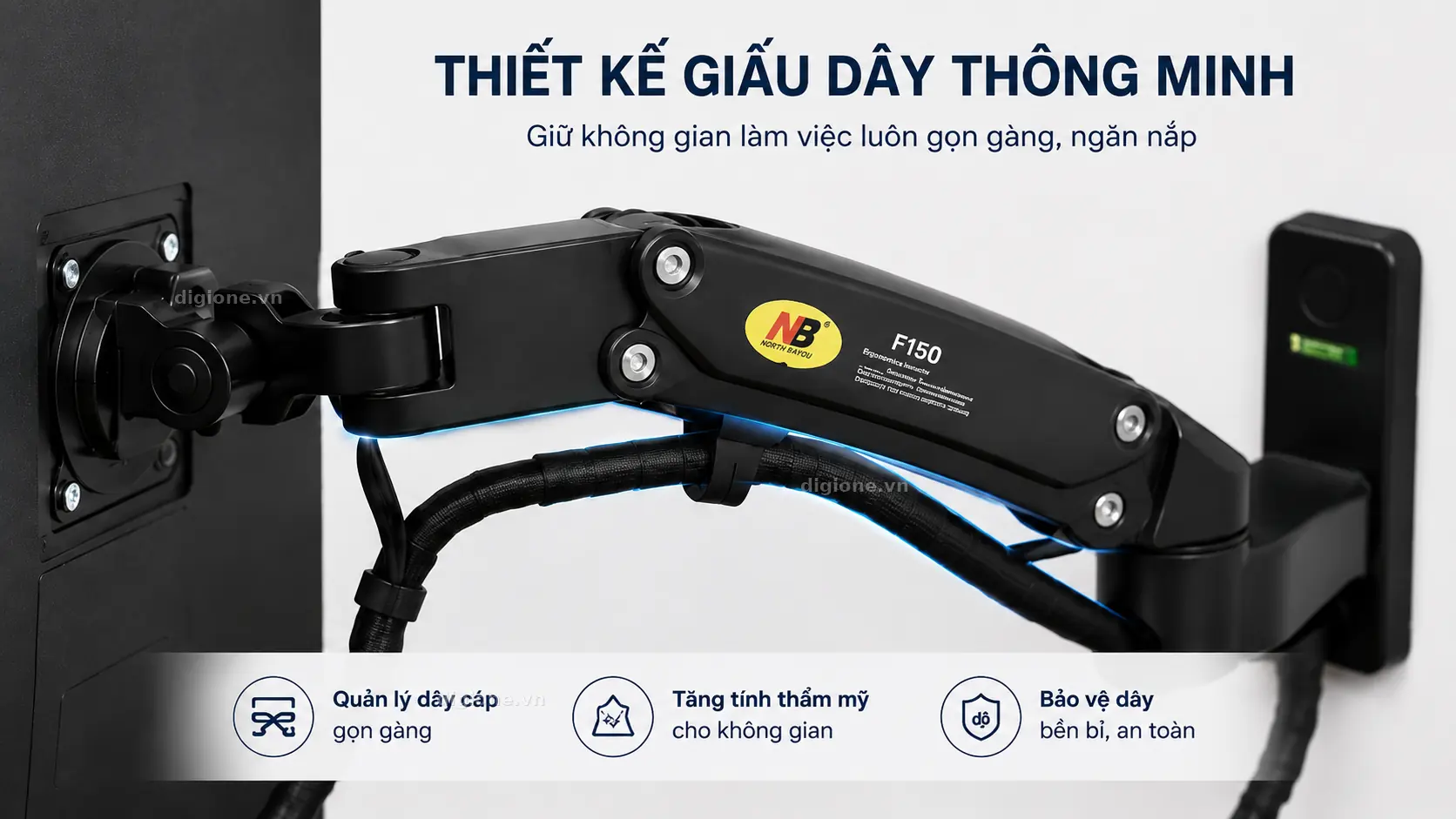 Gi&aacute; treo m&agrave;n h&igrave;nh NB-F150 thiết kế giấu d&acirc;y gọn g&agrave;ng tối ưu kh&ocirc;ng gian b&agrave;n l&agrave;m việc