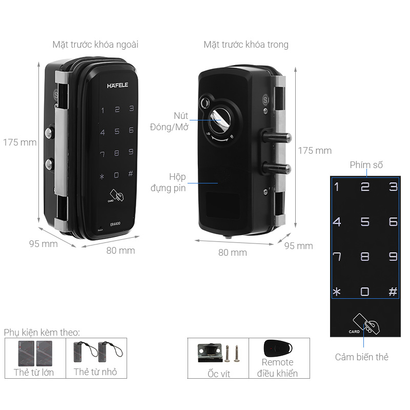 Khoá Cửa Điện Tử Hafele ER4400-TCR - Dùng Cho Cửa Kính