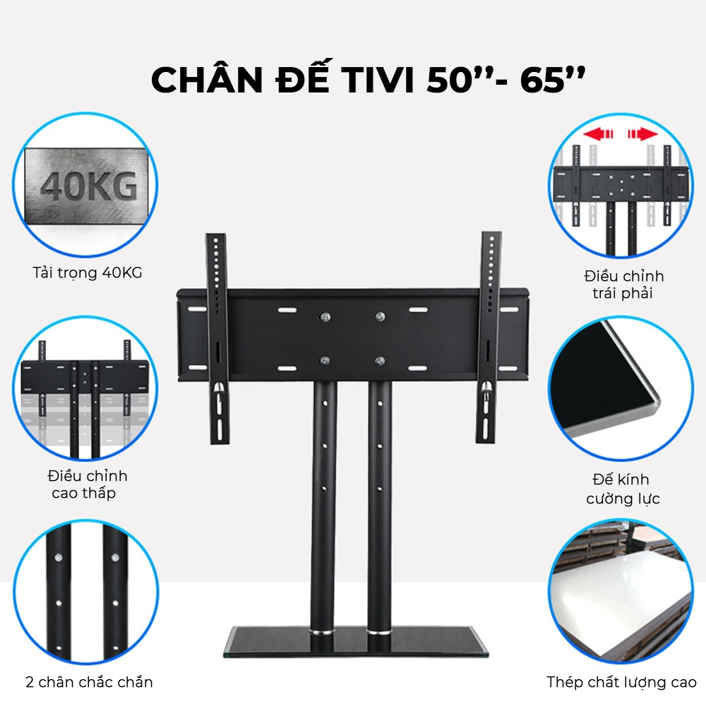 Giá Đỡ Tivi Để Bàn 37" - 75" - Kính cường lực (2 cột)