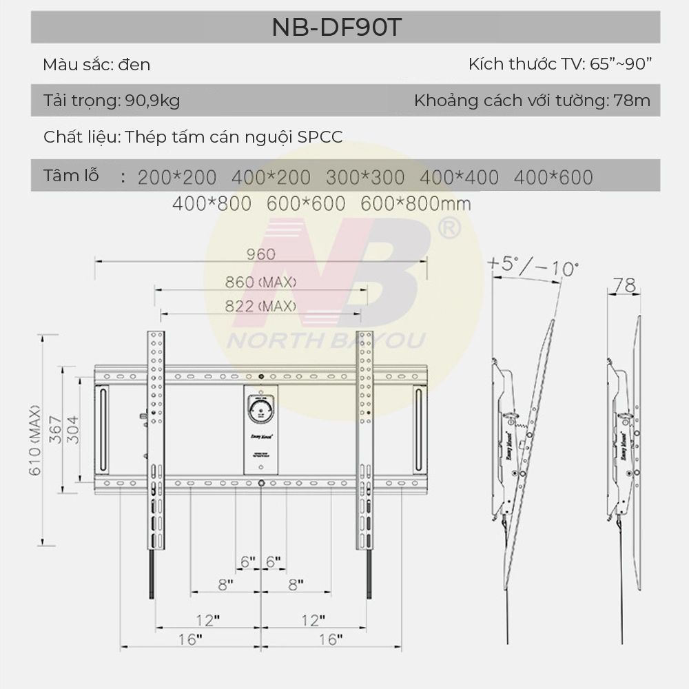 Giá Treo Tivi Nghiêng Gật Gù NB-DF90T 60" - 100" Hàng Nhập Khẩu