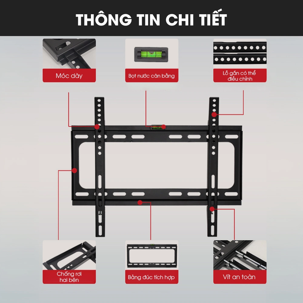 Giá Treo Tivi Phẳng Sát Tường DK75 50" - 75" - Loại thép dày
