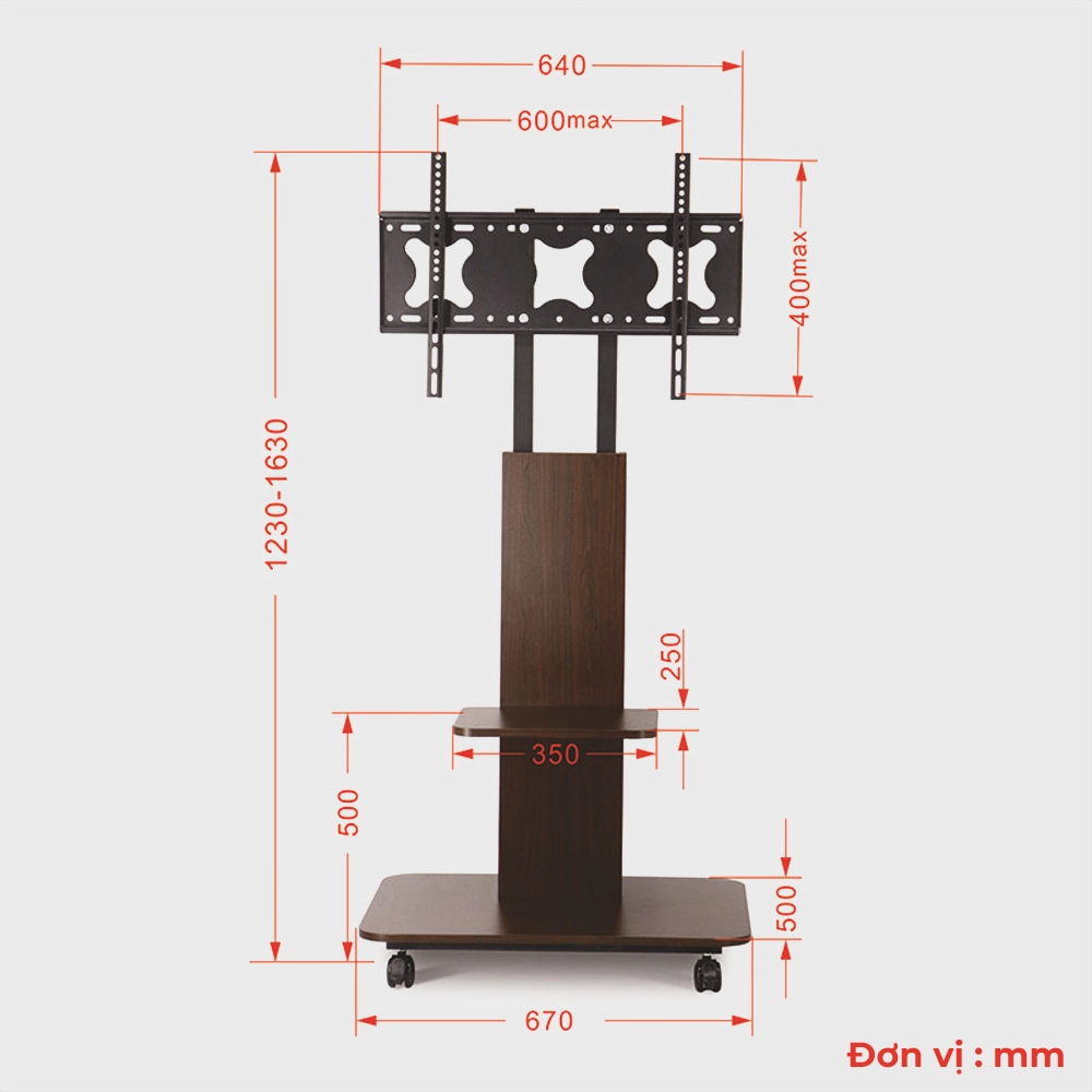 Kệ Treo Tivi Di Động Gỗ Y01  40"-70"