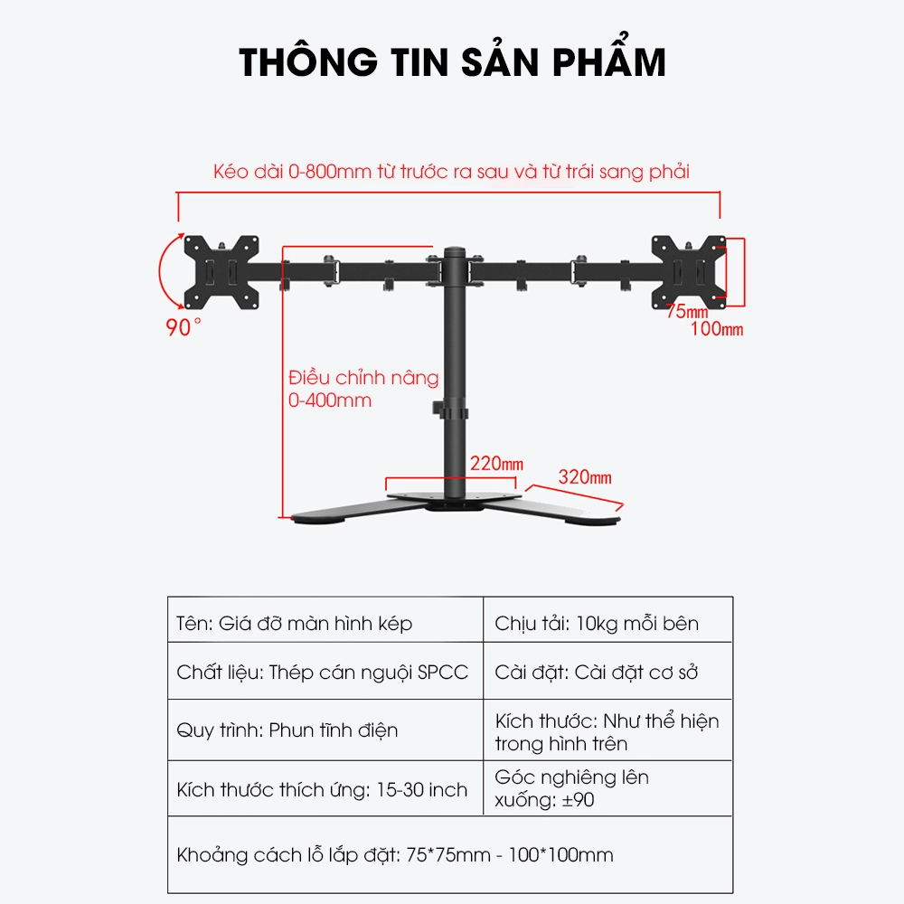 Giá Treo Hai Màn Hình Để Bàn M042 17 – 27 Inch