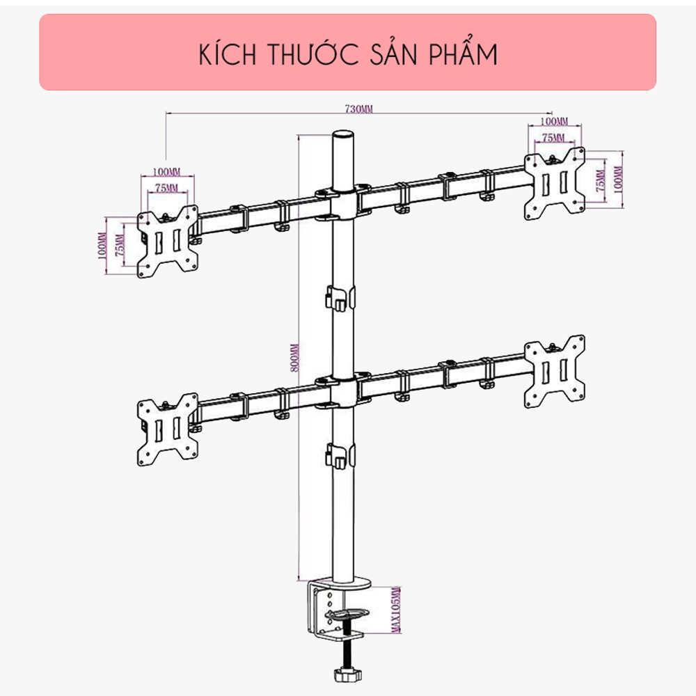 Giá Treo 4 Màn Hình Máy M054 (17" - 27") Hàng Nhập Khẩu