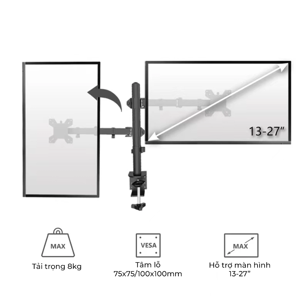 Giá treo hai màn hình máy tính M052S