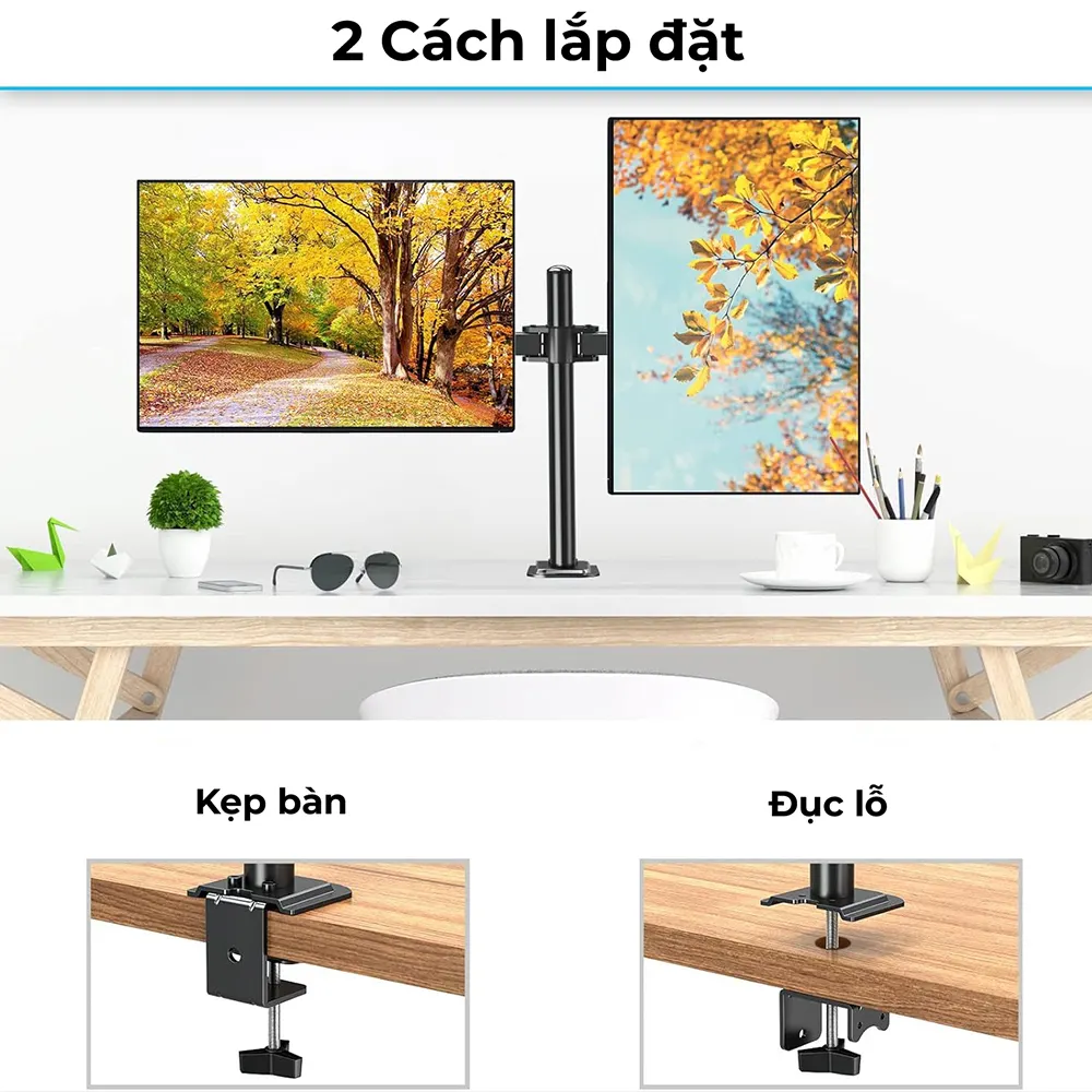 Giá Treo 2 Màn Hình Kẹp Bàn M052 (17" - 27")