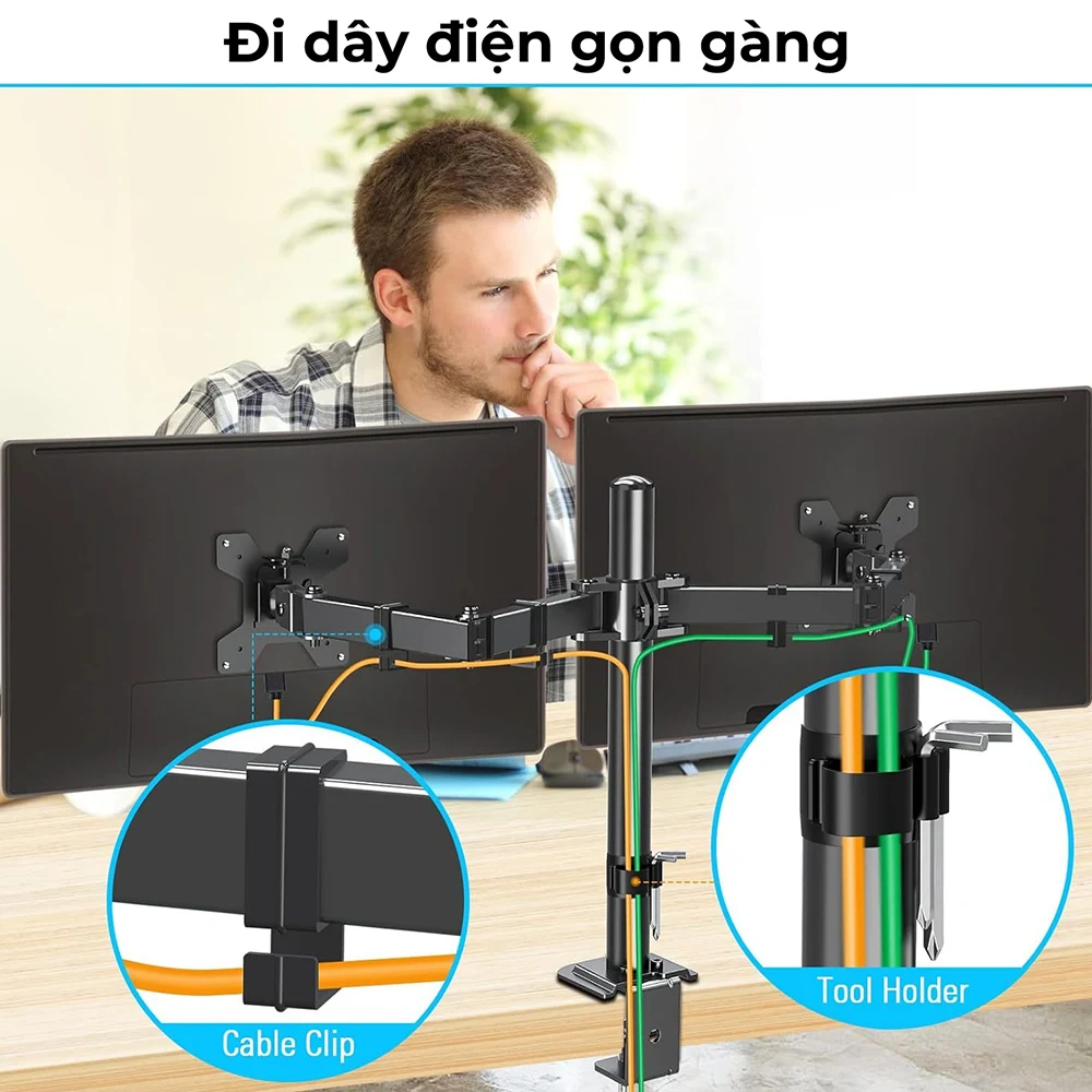 Giá Treo 2 Màn Hình Kẹp Bàn M052 (17" - 27")