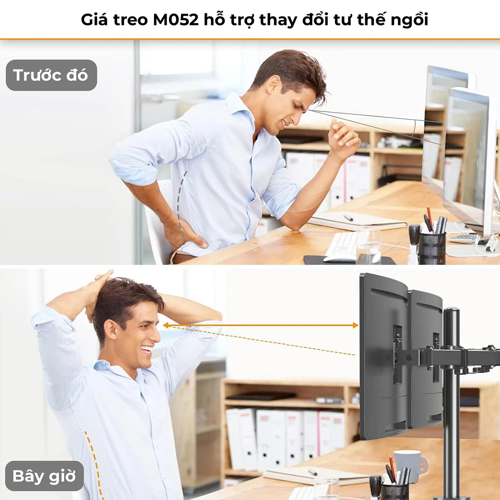 Giá Treo 2 Màn Hình Kẹp Bàn M052 (17" - 27")