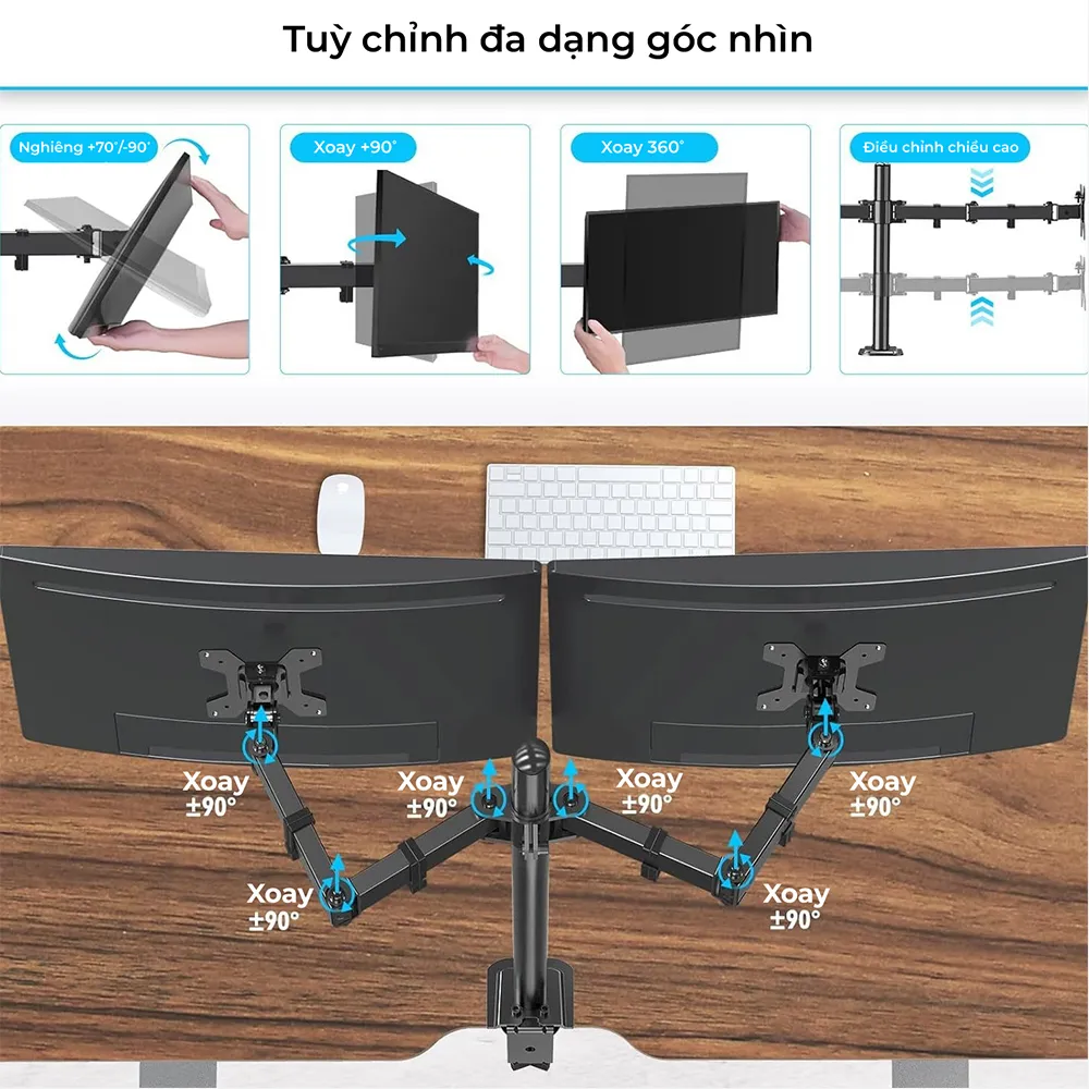 Giá Treo 2 Màn Hình Kẹp Bàn M052 (17" - 27")