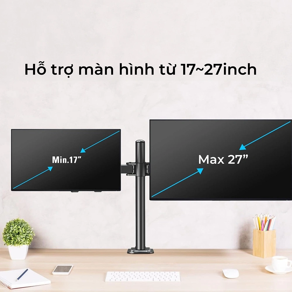 Giá Treo 2 Màn Hình Kẹp Bàn M052 (17" - 27")