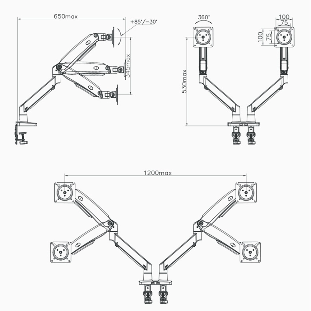 Giá Treo 2 Màn Hình Máy Tính NB F195A (19"- 32") Xoay Mọi Hướng
