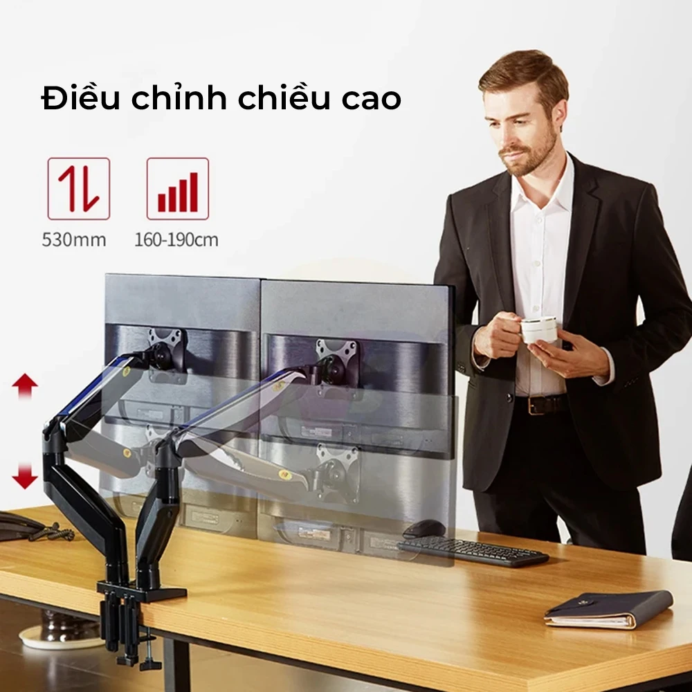 Giá Treo 2 Màn Hình Máy Tính NB-F185A (22"- 27") Hàng Nhập Khẩu