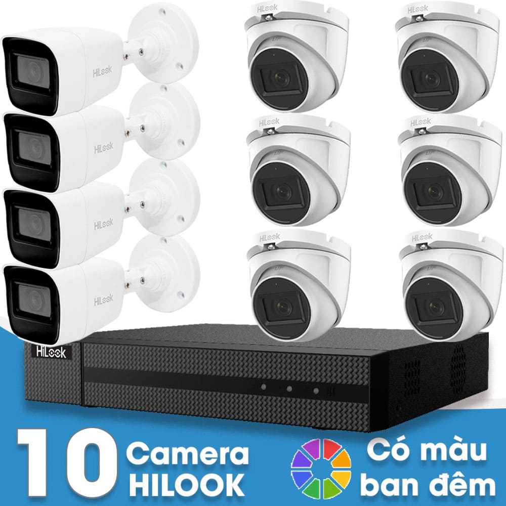 Bộ 10 Mắt Camera HILOOK 2.0mp - Có Màu Ban Đêm