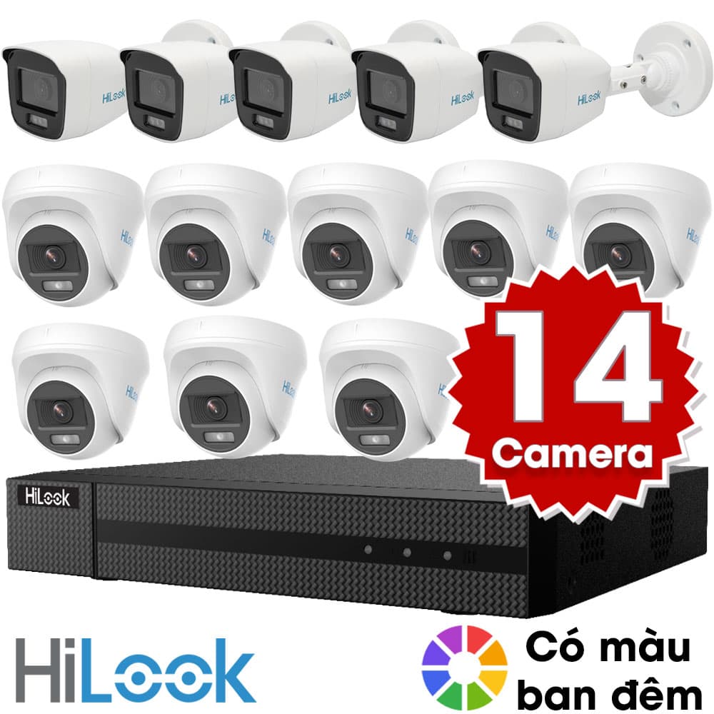 Bộ 14 Mắt Camera HILOOK 2.0mp - Có Màu Ban Đêm