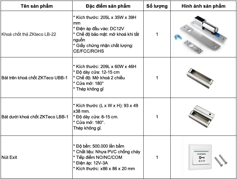 bộ phụ kiện kho&aacute; cửa ZKteco