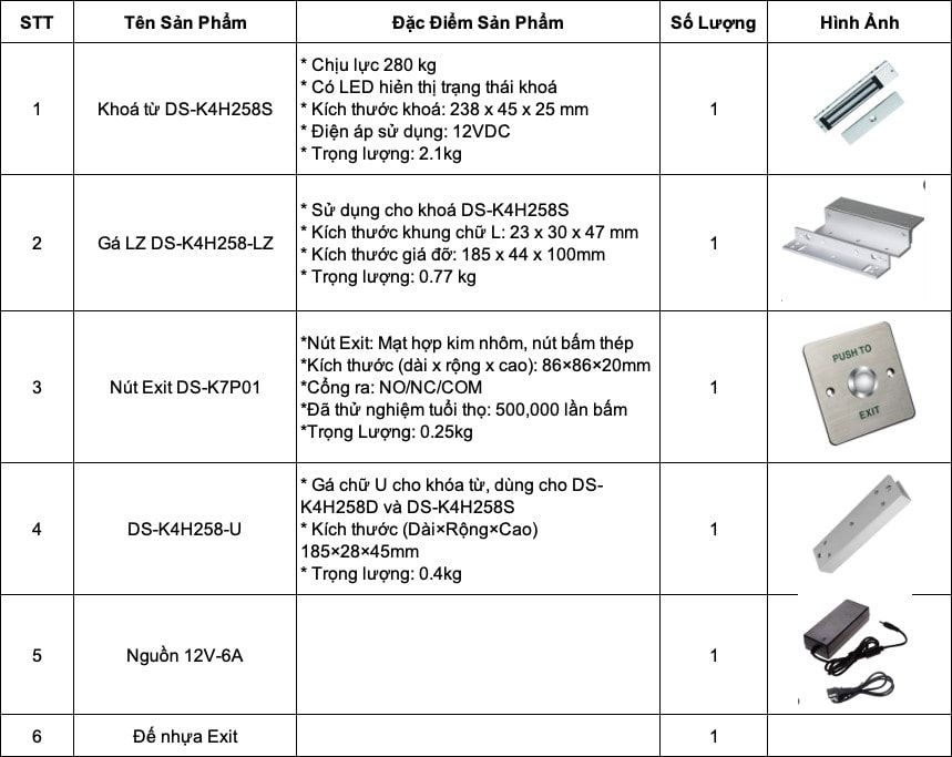 bộ phụ kiện khoá cửa từ hikvision