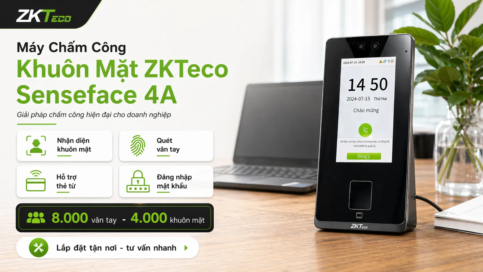 ZKTeco Senseface 4A m&agrave;n h&igrave;nh Cảm ứng TFT m&agrave;u 4.3 inch (272 x 480)