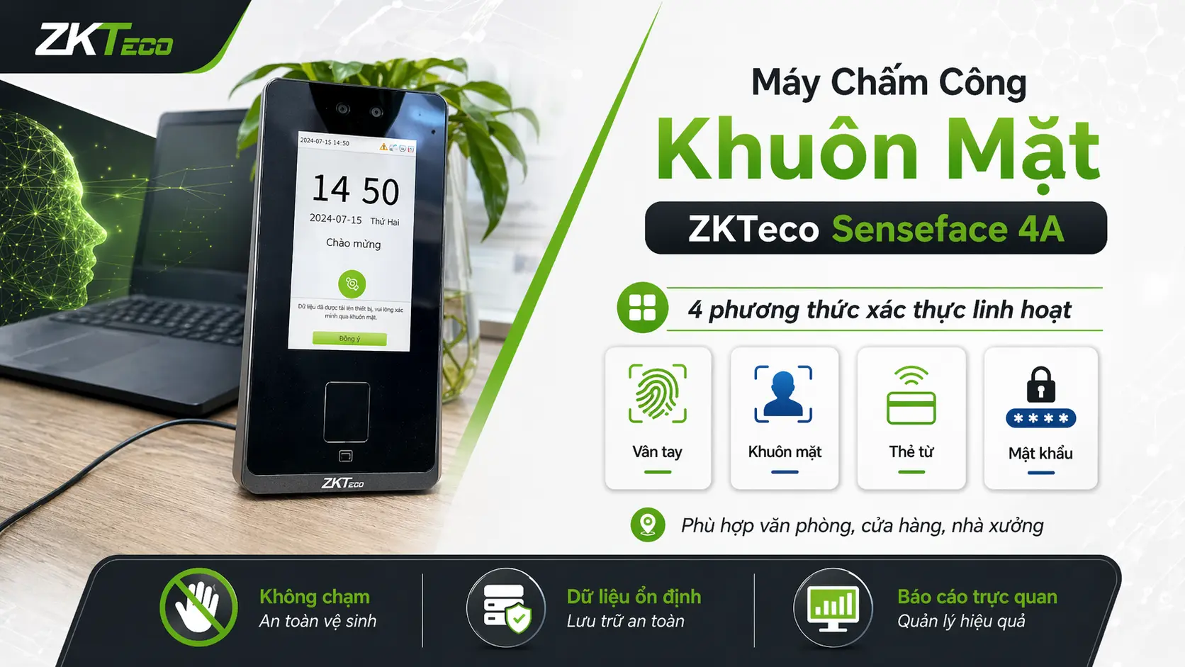 M&aacute;y chấm c&ocirc;ng ZKTeco Senseface 4A ch&iacute;nh h&atilde;ng