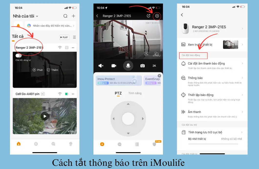 cách tắt báo động camera imou