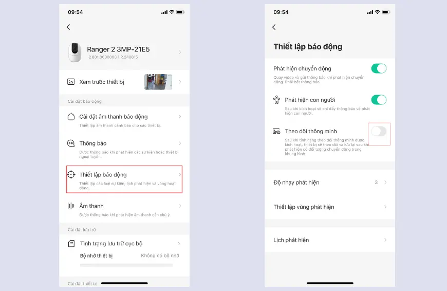 Tắt theo dõi thông minh để camera không xoay theo chuyển động