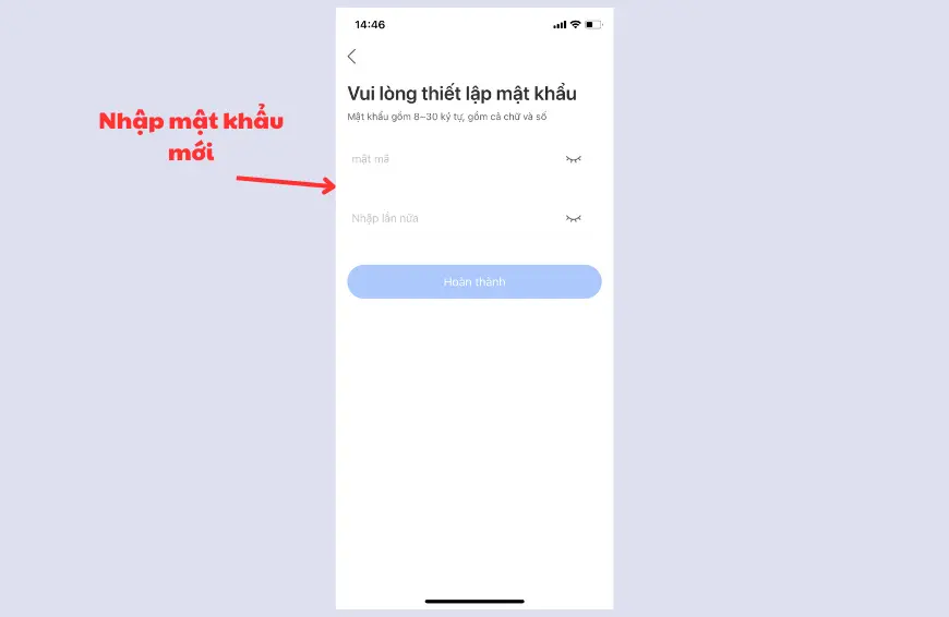 Nhập mật khẩu mới cho ứng dụng Yoosee của bạn