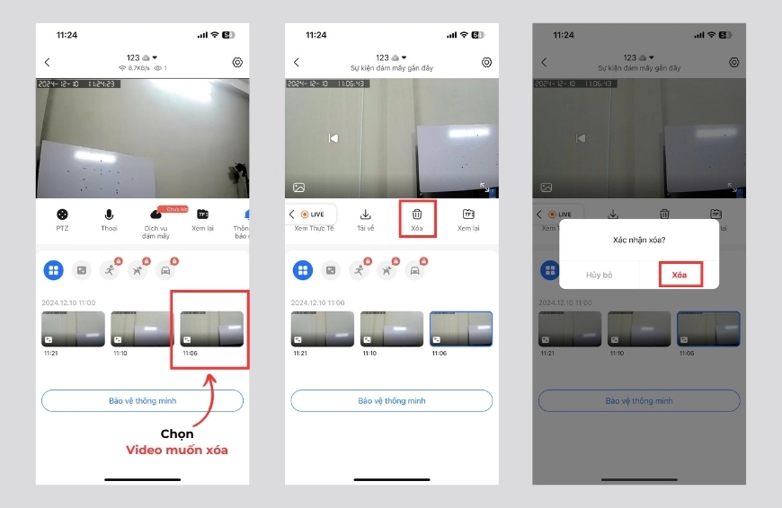 Cách xóa video trên camera Yoosee