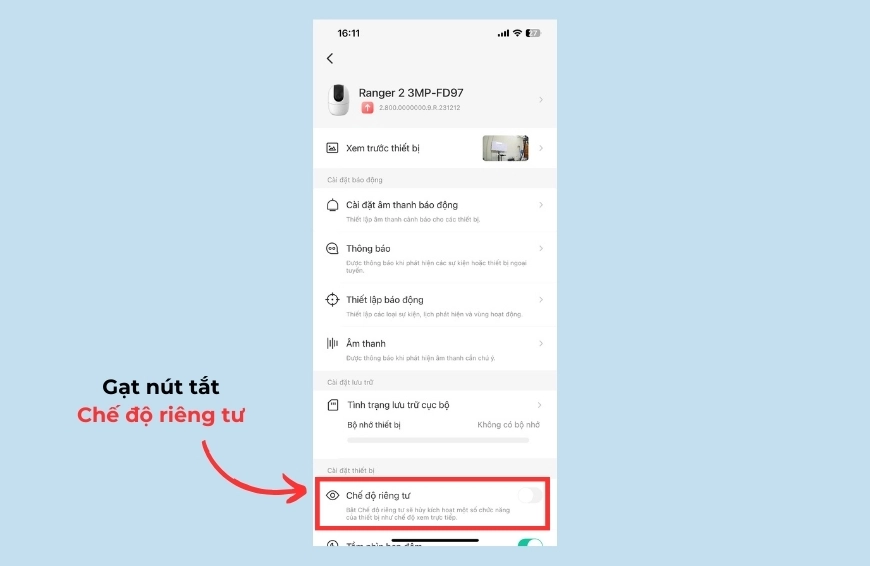 Chế độ riêng tư camera Imou