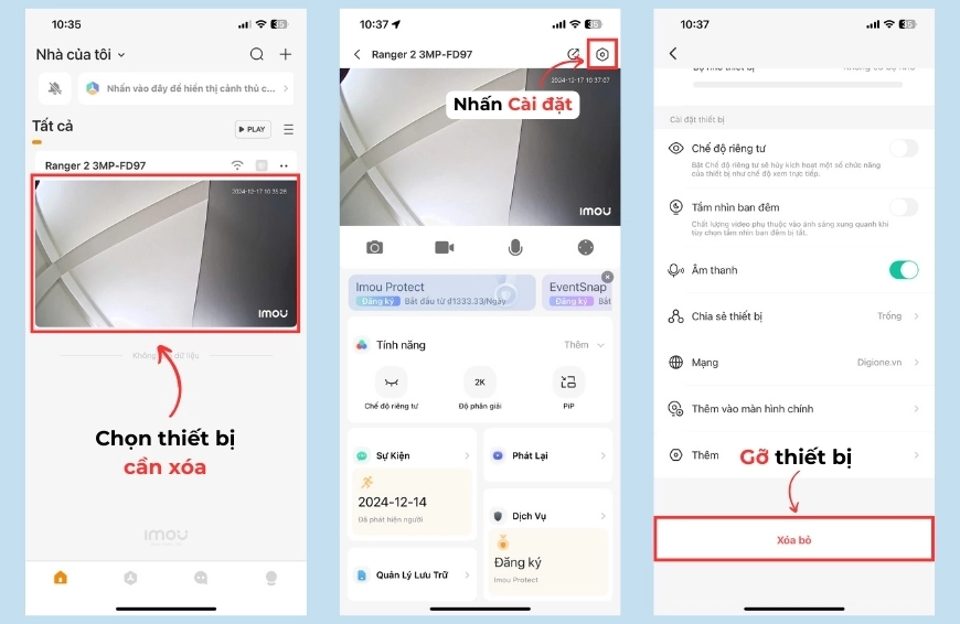Hướng dẫn xóa tài khoản bị gán vào camera Imou