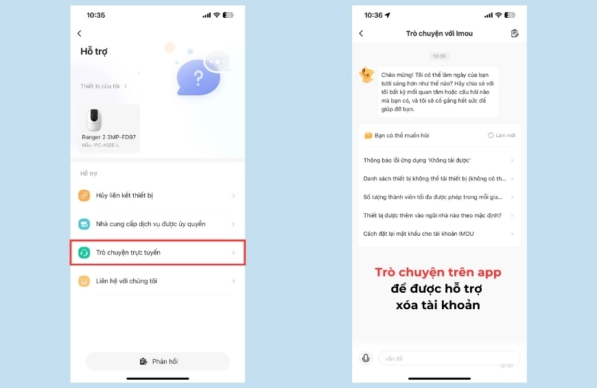 Hướng dẫn xóa tài khoản bị gán vào camera Imou