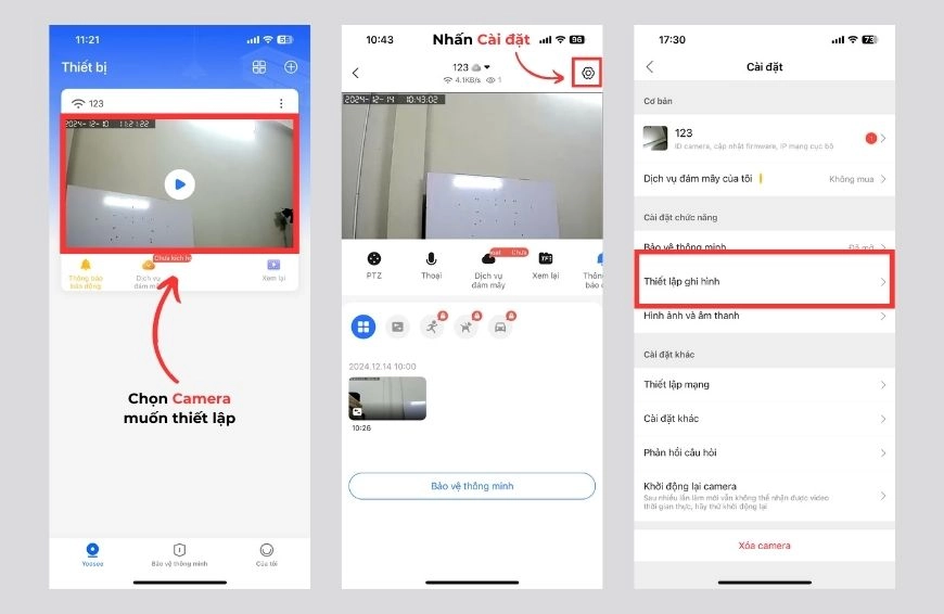 Cách thiết lập ghi hình camera Yoosee