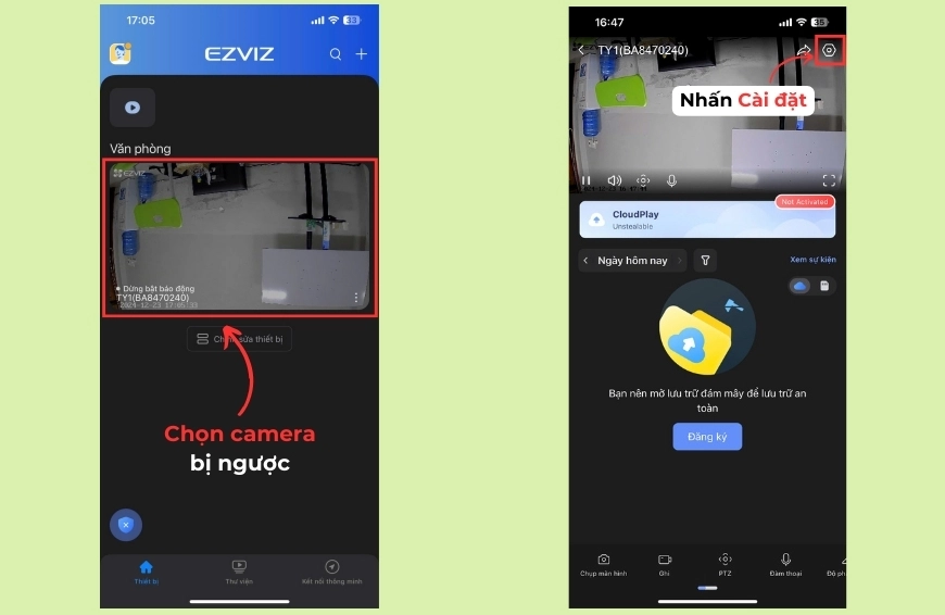 Cách chỉnh camera Ezviz bị ngược