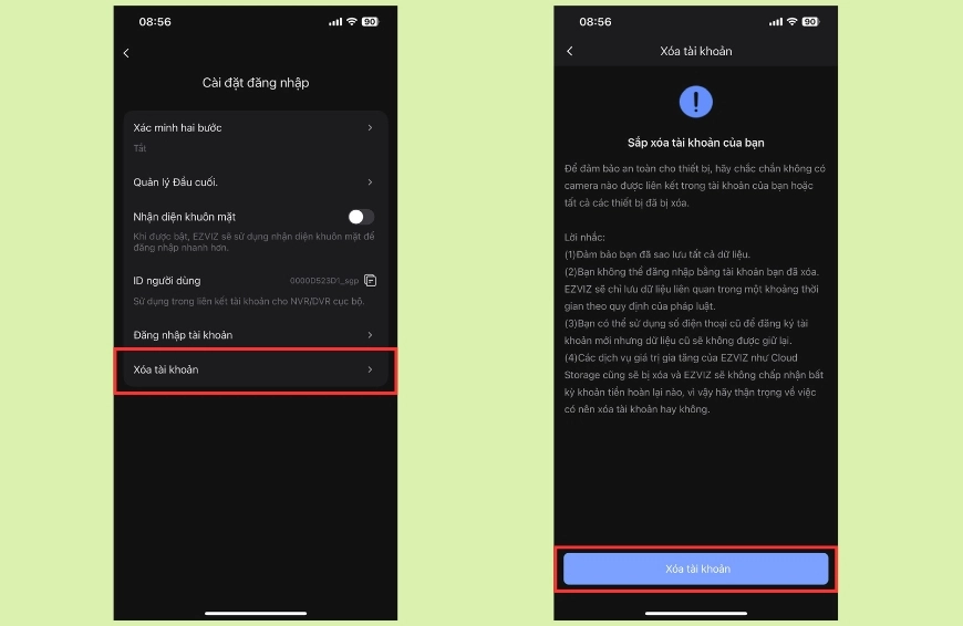Cách xóa tài khoản Ezviz