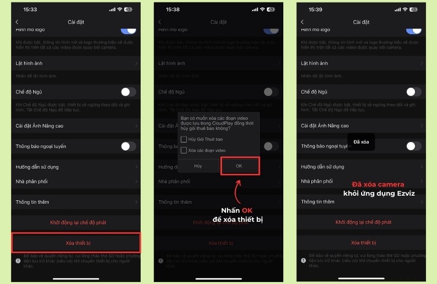 Cách xóa camera Ezviz khỏi tài khoản