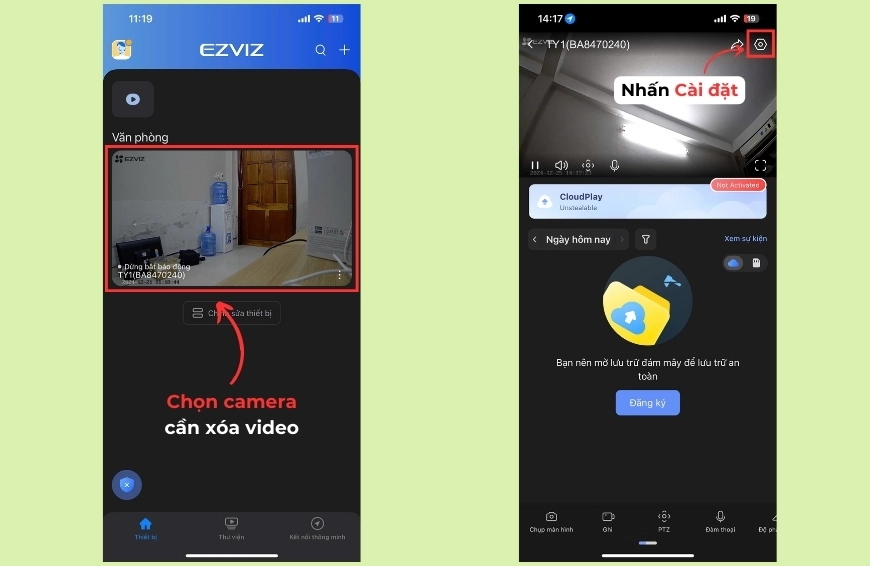 Cách xóa lịch sử và video trên camera Ezviz