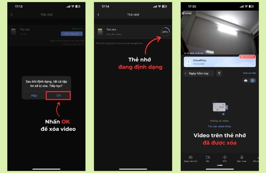 Cách xóa lịch sử và video trên camera Ezviz