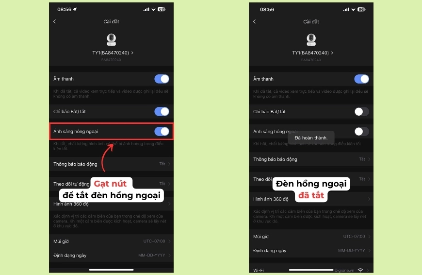 Cách tắt đèn camera Ezviz