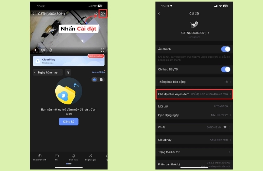 Cách tắt đèn camera Ezviz